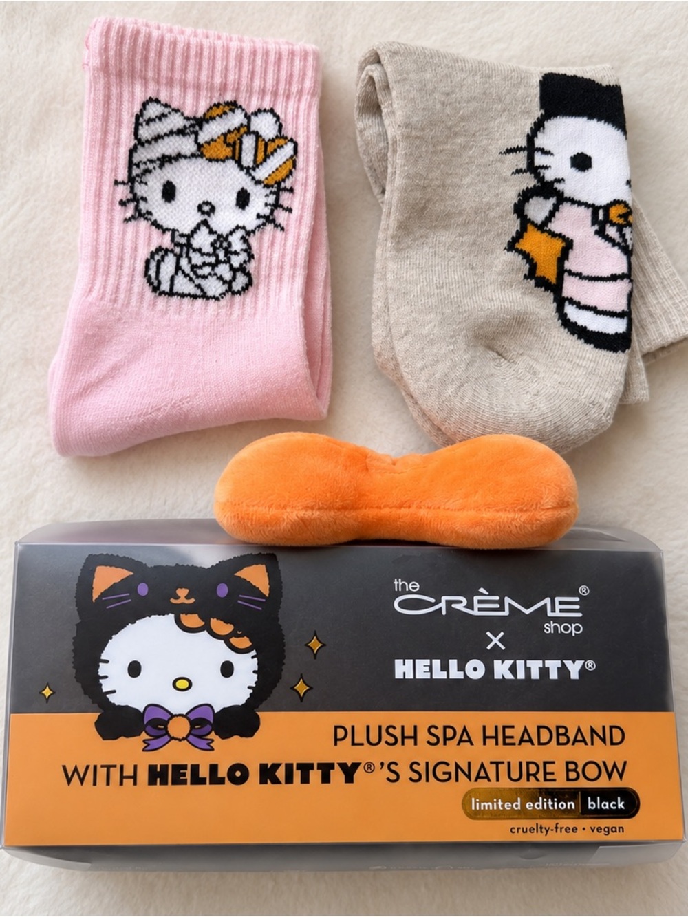 Hello Kitty Plush Spa Headband in Orange with Pink & Tan Accents